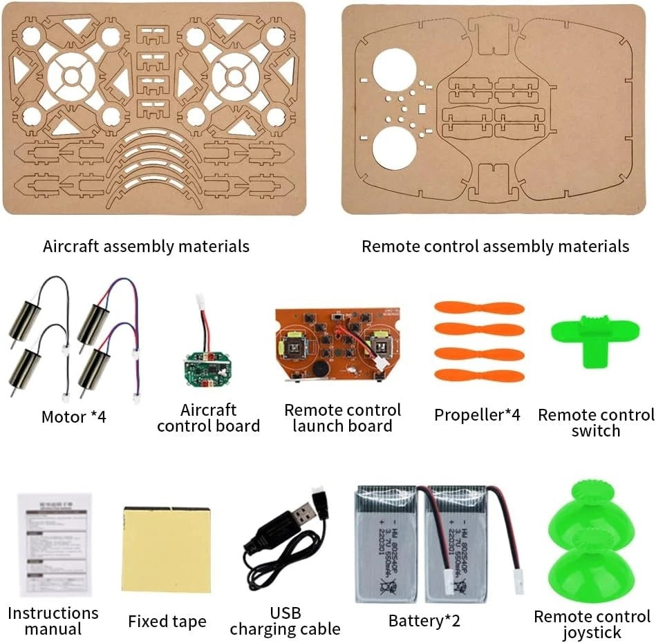 DIY Wooden Mini Drone RC Quadcopter Building Kits for Kids or Beginner - School Educational Science Kits with Remote Control