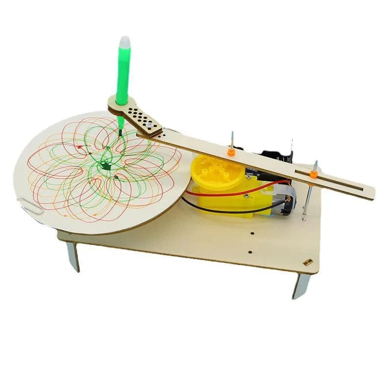 DIY Creative wooden electric plotter Drawing Robot STEM Kids Model Automatic Painting Science Electronics Kits Experiment