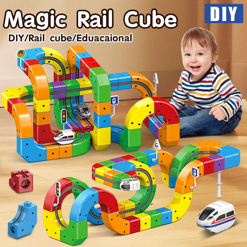 DIY Assembly STEM Educational Electronic Magic Track Train Building Block Multiple Shapes Kids Train Construction Tracks Toys