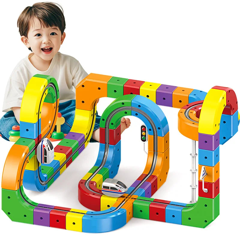 DIY Assembly STEM Educational Electronic Magic Track Train Building Block Multiple Shapes Kids Train Construction Tracks Toys