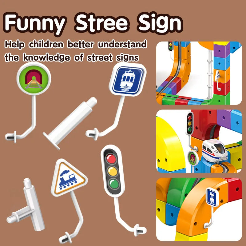 DIY Assembly STEM Educational Electronic Magic Track Train Building Block Multiple Shapes Kids Train Construction Tracks Toys