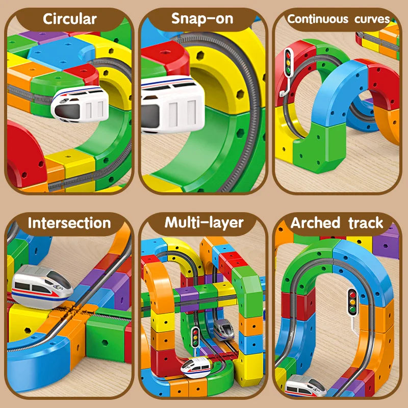 DIY Assembly STEM Educational Electronic Magic Track Train Building Block Multiple Shapes Kids Train Construction Tracks Toys