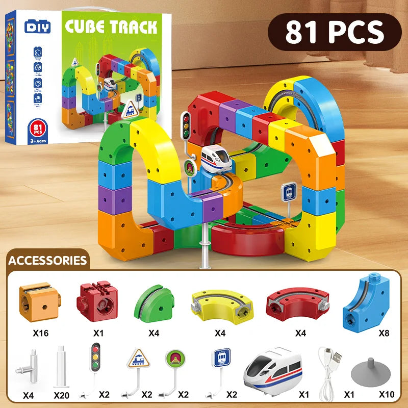 DIY Assembly STEM Educational Electronic Magic Track Train Building Block Multiple Shapes Kids Train Construction Tracks Toys