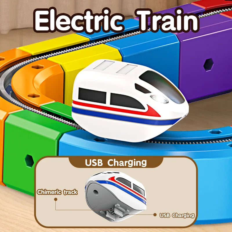 DIY Assembly STEM Educational Electronic Magic Track Train Building Block Multiple Shapes Kids Train Construction Tracks Toys