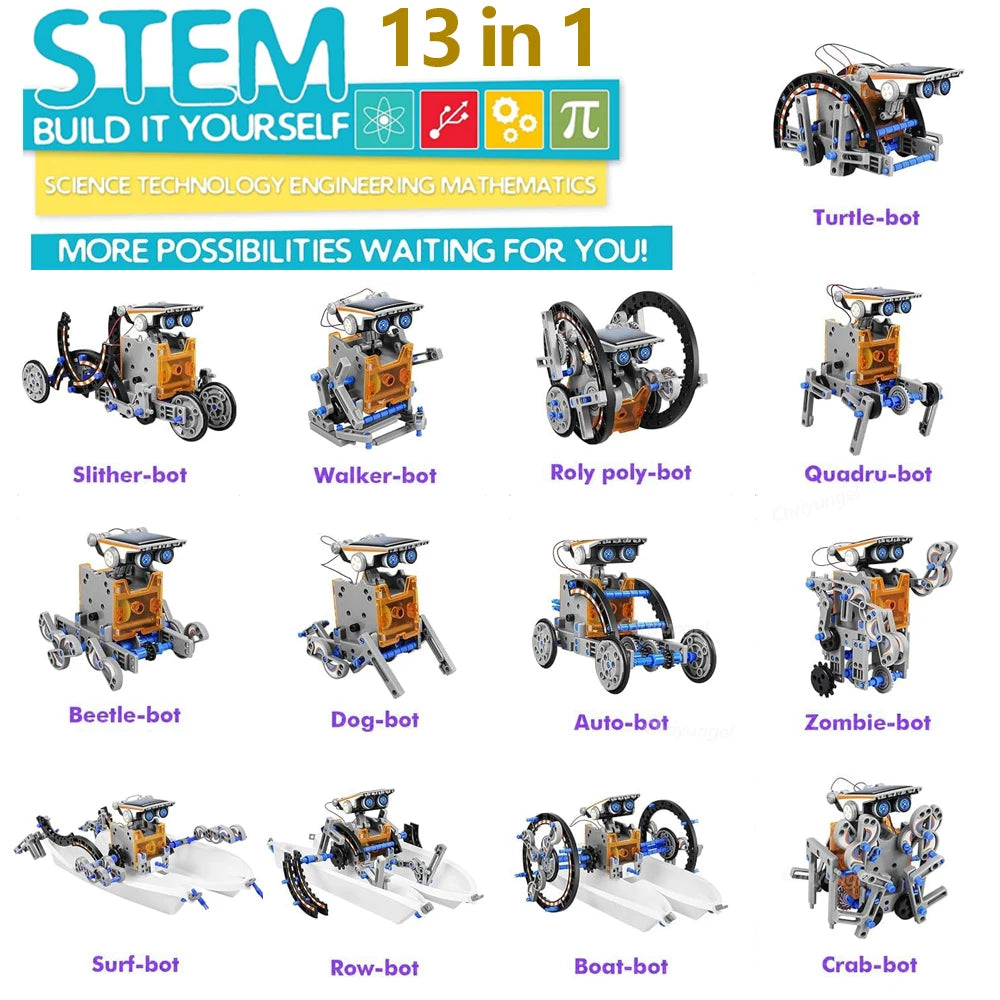 13 in 1 Solar Robot Kit  STEM Educational Toy DIY Science Experiment Technological Gadgets for Kids